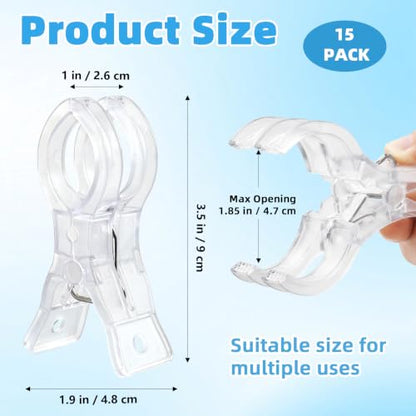 15 Pack Balloon Arch Clips, Transparent Plastic Spring Clamps for Backdrop, 3.5 Inch Clear Heavy Duty Clip for Balloon Arch Supplies Birthday Wedding Decoration Craft Photography Studio