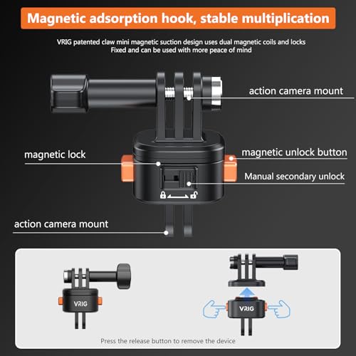VRIG Claw Mini Magnetic Tripod Mount Adapter, Quick-Release Action Camera Accessories Compatible with Go Pro Hero 13/12/ 11/10/ 9/ Mission 1 Pro, Insta360, DJI and More - size: 2-prong quick-release mount