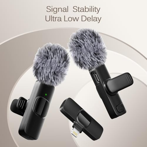 Professional Wireless Lavalier Lapel Microphone for iPhone, iPad, Mini Video Recording Mic for Interview Video Podcast Vlog YouTube & Livestream, Noise Reduction, Plug & Play ，2 Pack (Lightning Port) - style: Lightning Port