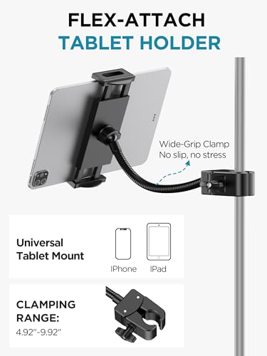 InnoGear Microphone Stand Floor, Adjustable Tripod Boom Mic Stand with Tablet Phone Holder Carrying Bag 2 Mic Clips 3/8" to 5/8" Adapter for Blue Yeti SM58 SM48 Fifine K669B, Podcast Singing Stage