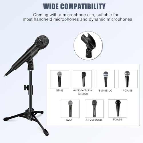 Desk Mic Stand, JCWINY Portable Foldable Microphone Tripod with Mic Clip Holder Adjustable Microphone Stand Desk Table for Blue Yeti Snowball Spark and Other Dynamic Microphones - style: Standard