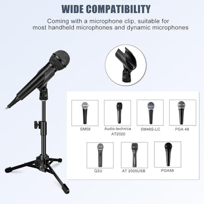 Desk Mic Stand, JCWINY Portable Foldable Microphone Tripod with Mic Clip Holder Adjustable Microphone Stand Desk Table for Blue Yeti Snowball Spark and Other Dynamic Microphones - style: Standard