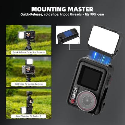 Mini Light for DJI Action Camera, Pocket 3 4 Fill Lighting Cold Hot Shoe LED Vlogging Light Attachment for DJI OSMO Pocket 3 4 Action 5 Pro 4 3, for GoPro Accessories