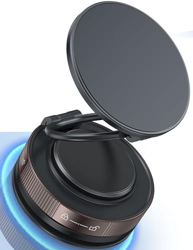 ACAGET 360° Adjustable Vacuum Suction Magnetic Phone Holder for MagSafe Car Mount, Suction Cup Makeup Mirror Tripod Phone Bracket Mount for Vlog Video Recording, Zinc Alloy Vacuum Magnetic Car Holder
