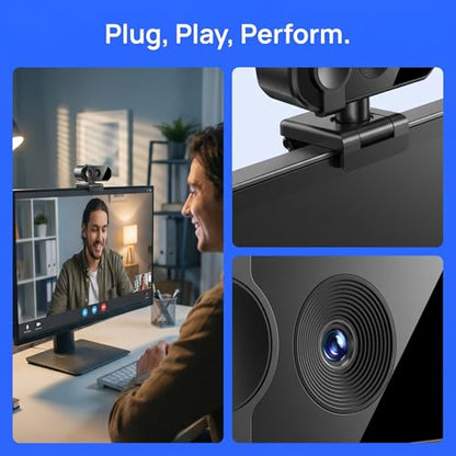 2K HD Webcam with Privacy Cover USB Plug and Play Computer Camera with Dual Mic Desktop Cam for Video Calling Streaming - size: 2K One size fits all