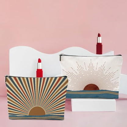 4PCS Sunshine Makeup Bag, Boho Gifts for Women, Natural Linen Zipper Pouch, Sunlight Rays Nature Best Sunshine Gifts for Girls Sister Travel Boho Cosmetic Bag - color: Multicolor 0096