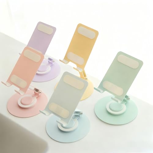 Carbon Steel Desktop Phone Stand Foldable Adjustable with Rotating Base for Video Calls Phone Tablet Portable Foldable Adjustable Desktop Rotating Desk Video Calling Online Learning Movie Hands - color: blue