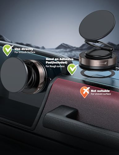 ACAGET 360° Adjustable Vacuum Suction Magnetic Phone Holder for MagSafe Car Mount, Suction Cup Makeup Mirror Tripod Phone Bracket Mount for Vlog Video Recording, Zinc Alloy Vacuum Magnetic Car Holder