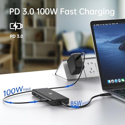 LIONWEI Laptop Docking Station 13 in 1 - Dual HDMI+DisplayPort+10Gbps, 6 USB C/A, 100W PD, Ethernet, SD/TF, Audio, USB C Hub for MacBook/Dell/HP/Surface, Black - color: Black-13 IN 1(2 HDMI+DP)