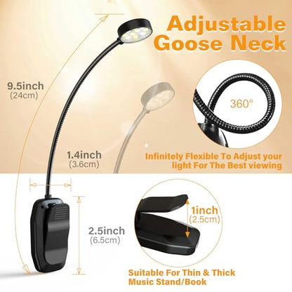KTEBO Rechargeable Book Light for Reading in Bed, Eye Caring Book Reading Lamp with 10 LED Modes, 1.3 oz Lightweight Portable Clip on Light, 360 Adjustable Clamp Light Perfect for Readers | 9 eye-friendly modes from 3 color temperatures and 3 brightness,