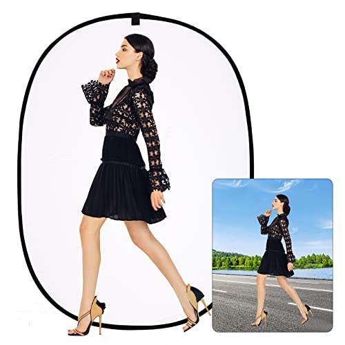 5 * 6.5 ft (2mX1.5m) 2 in 1 Polyester Muslin Black White Collapsible Backdrop Pop-Up Portable Collapsible Reversible Photography Background with Carrying Bag - color: Black/White（5*6.5ft）