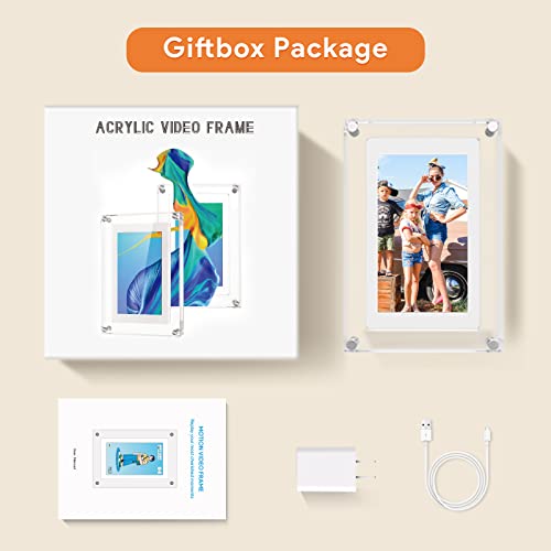 5 Inch Acrylic Video Picture Frame with 4GB Memory, Digital Motion Video Loop Player with Sound, Rechargeable Desktop Display for Home Decor,Desk Setup,Pet Memorial, No WiFi Needed