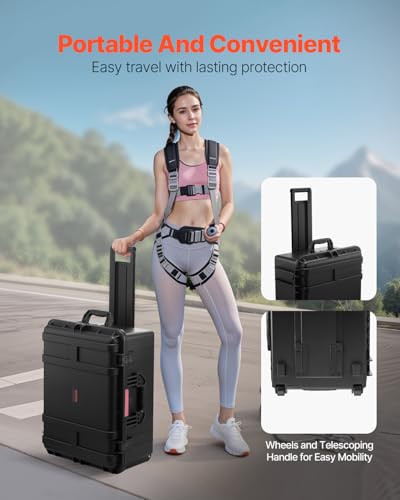 VEVOR Weatherproof Hard Case, Heavy Duty Protective Dry Box Case with Pre-Cut Foam, Wheel Retractable Pull Handles for Travel, Hunt, Military, Tactical, IP67 Waterproof Case for Camera(24.8*19.7*12.5) - size: 24.8*19.69*12.52in