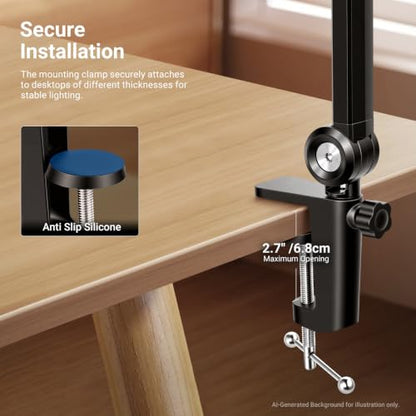 NEEWER Basics 10.5" Streaming Key Lighting, 3000-6500K 15W Full Screen LED Panel Ring Light with Adjustable Arm Stand Desk Clamp Timer for Laptop Computer Video Conference Zoom Makeup, R10