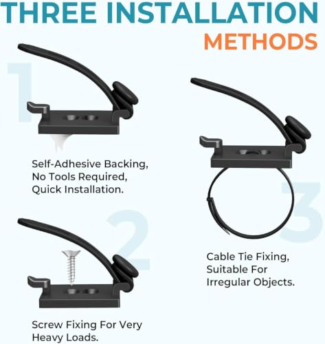 Kanemc Cable Clips Management Kit, 15 Cable Holder with Silicone Cord Ties, 15 Nylon Zip Tie, Extra 15 Screws & 8 Adjustable Cable Straps for Workspace Organizers Computer TV Under Desk Wire Setup