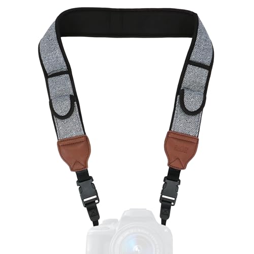 USA Gear TrueSHOT Camera Strap Neoprene Camera Straps - Padded Neck Strap, Pockets, and Release Buckles - Compatible with Canon, Nikon, Sony and More DSLR and Mirrorless Cameras (Grey Woven Pattern) - color: Grey Woven Pattern