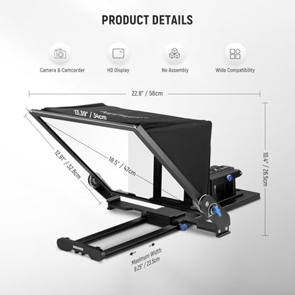 NEEWER Teleprompter X17 II with RT113 Remote/APP Control, 17" HD Beamsplitter All Metal Frame Upgraded Camera Mount QR Plate Compatible with Manfrotto 501PL iPad iPhone, Max Load 44.1Ib, Assembly Free - style: X17 II