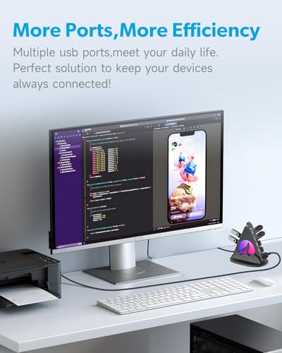 USB Hub 3.0, 7-Port USB Hub with RGB Night Light and Base, Vertical USB a Splitter for Desktop,Laptop, MacBook, Xbox, PS4/5, Game Console, Flash Drive, XPS, PC, Printer, Camera, Keyboard - color: Black