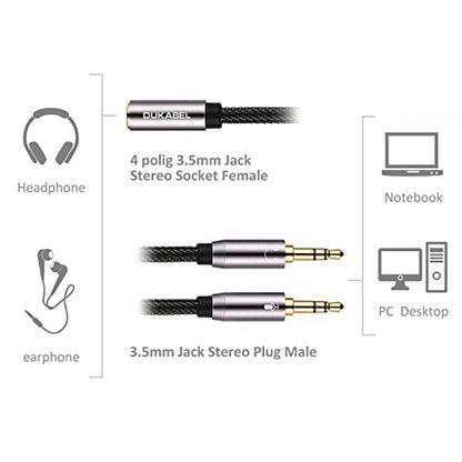 DUKABEL Gold-Plated & Strong Braided Y Splitter Audio Cable - Separate Microphone & Headphone Port Gaming Headset Earphone Adapter - TopSeries (12inch / 30cm) - size: 12 inches