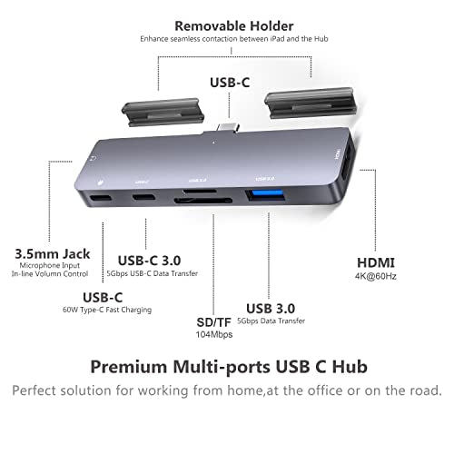 iPad Pro USB C Hub Adapter for iPad Pro 2024 M4 M2 M1,7-in-1 Hub with 4K@60Hz HDMI,3.5mm Jack,USB3.0,PD 60W,SD/TF Card Slot,iPad Air 4/5,iPad mini 6,iPad pro 13 12.9 Accessories - color: 7IN1 60Hz
