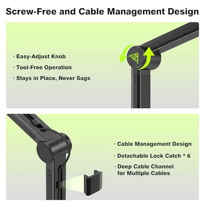 AA AUDIO ACCESSORY Design for Shure SM7B SM7dB MV7 Never-Sag Mic Boom Arm, Extra-Long 950mm Reach, 6.6lbs Load Capacity, Gear-Lock Suspension Microphone Stand Desk Mount for Blue Yeti Rode Heavy Mics - color: Black