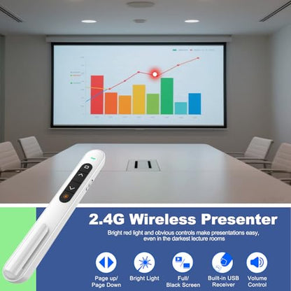 QUI Presentation Clicker with Volume Control, 2.4GHz USB Wireless Presenter Remote, PowerPoint Clicker Slide Advancer Compatible with Mac, Windows, Google Slides, Keynote - color: White, size: L