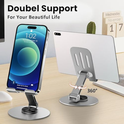 Universal Metal Cell Phone Stand, Multi-Angel Adjustable 360° Rotation Non-Slip Metal Phone Stand Compatible with iPhone 17 16 Pro Max and All Smartphones (Grey&Grey) - color: Grey&Grey