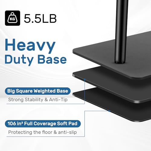 BILIONE Microphone Stand Floor with Tray & Boom Arm, 5.5lbs Weighted Base, Height Adjustable Studio/Podcast Mic Stand w/ 3/8'' to 5/8'' Adapter & 2 Mic Clips Compatible with Blue Yeti QuadCast AT2020