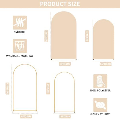 2 Pack Arch Backdrop Stand and Cover Set (7.2FT/6FT), Balloon Arch Stand, Metal Background Arch Stand, Backdrop Arch Frame, Wedding Arch for Backdrop (Apricot Cover) - color: Arch with Beige Cover-(7.2FT/6FT)