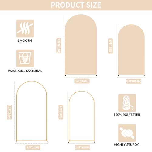 2 Pack Arch Backdrop Stand and Cover Set (7.2FT/6FT), Balloon Arch Stand, Metal Background Arch Stand, Backdrop Arch Frame, Wedding Arch for Backdrop (Apricot Cover) - color: Arch with Apricot Cover-(7.2FT/6FT)