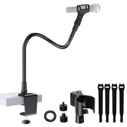 19" Flexible Gooseneck Mic Stand with Desk Clamp【Heavy Duty】 & with 2 Mic Holders, 1/4" & 3/8" Adapters，for Gaming, Live Streaming, Podcast, Conference, and Podium - size: Heavy-Duty Clamp