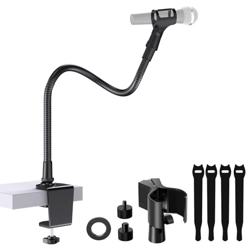 19" Flexible Gooseneck Mic Stand with Desk Clamp【Heavy Duty】 & with 2 Mic Holders, 1/4" & 3/8" Adapters，for Gaming, Live Streaming, Podcast, Conference, and Podium - size: Heavy-Duty Clamp