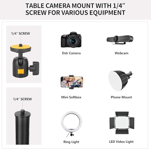 Camera Desk Mount Table Stand with Ball Head, Adjustable Light Stand with 1/4" Screw & C Clamp for DSLR Camera, Ring Light, Live Streaming, Photo Video Shooting - size: TL253H9