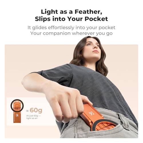 K&F CONCEPT PT02 7mm 59g Magnetic Phone Stand, Foldable Selfie Stick for iPhone, Dual-Sided Magnets Mini Tripod Pocket Cell Phone Stand with Hook, Compatible with iPhone 17-12 Series Android Phones - color: Orange