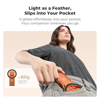 K&F CONCEPT PT02 7mm 59g Magnetic Phone Stand, Foldable Selfie Stick for iPhone, Dual-Sided Magnets Mini Tripod Pocket Cell Phone Stand with Hook, Compatible with iPhone 17-12 Series Android Phones - color: Orange
