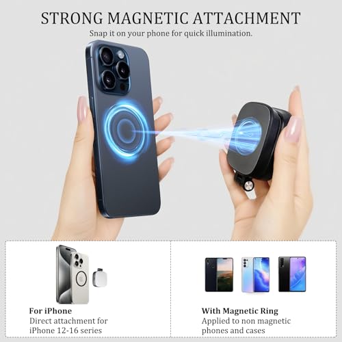 Magnetic Selfie Light Compatible with MagSafe for iPhone – Rechargeable LED Fill Light with Mirror, CRI≥95, 5 Color Temps, Foldable Ring Light - color: Black-2