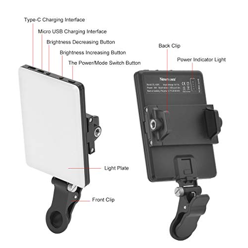 Newmowa 60 LED High Power Rechargeable Clip Fill Video Conference Light | with Front & Back Clip, Adjusted 3 Light Modes for Phone, iPhone, Android, iPad, Laptop, for Makeup, TikTok, Selfie, Vlog