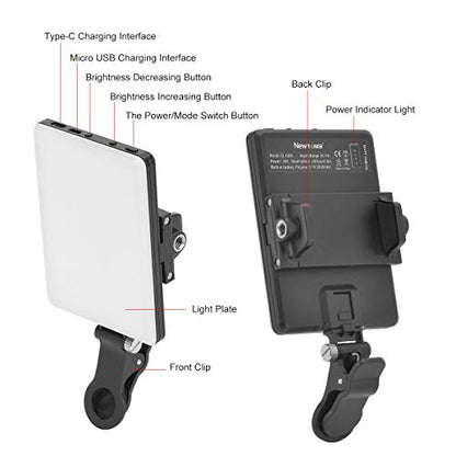 Newmowa 60 LED High Power Rechargeable Clip Fill Video Conference Light | with Front & Back Clip, Adjusted 3 Light Modes for Phone, iPhone, Android, iPad, Laptop, for Makeup, TikTok, Selfie, Vlog