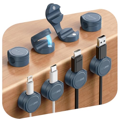 8-Pack Silicone Cord Organizer Magnetic Cable Clips, Adhesive Cable Management Under Desk Wire Hider, FLYLEAD Desktop Cable Organizer for Phone, Office Workspaces Desk Organization Home Accessories - color: Blue