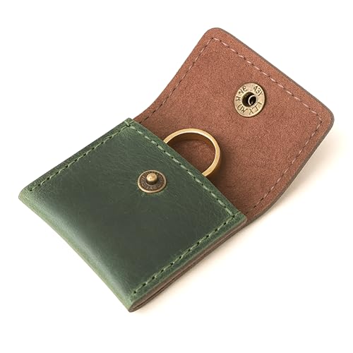 Leather Ring Pouch, Brown Leather Jewelry Holder, Wedding Case for Men and Women Pouch for Engagement Bridal Jewellery Storage, Guitar Picks Camera SD Card Holder- Forest Green - color: Green