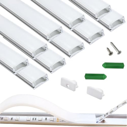 THMOOTHER LED Strip Pre-Drilled White U Channel Diffuser 10-Pack 3.28FT,Surface Mounted Tape Light Aluminum Track with Continuous Silicone Cover. Flush Installed Low Profile (White, 10X3.3FT) - color: White, size: 10X3.3FT