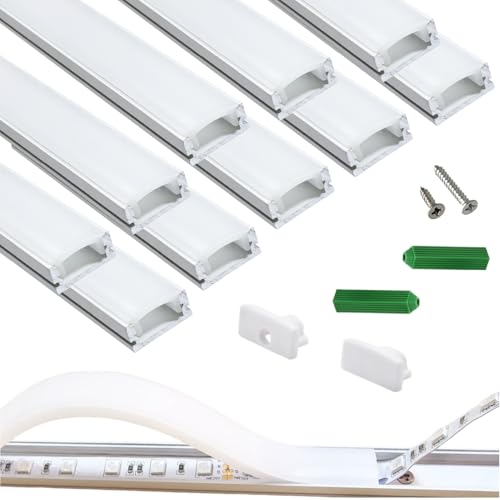 THMOOTHER LED Strip Pre-Drilled White U Channel Diffuser 10-Pack 3.28FT,Surface Mounted Tape Light Aluminum Track with Continuous Silicone Cover. Flush Installed Low Profile (White, 10X3.3FT) - color: White, size: 10X3.3FT