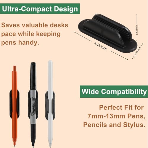 Tiizze 10 Pack Adhesive Pencil Holder for Desk, Silicone Pen Holder for Wall, Clipboard & Laptop with 15 Upgraded Sticky Pads, Rugged Grip Pencil Holders for Classroom Teacher Essentials (Black) - color: Black