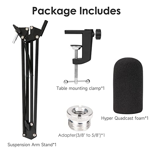 For HyperX Quadcast Boom Arm - Upgraded Mic Stand with Reduce Wind Noises Mic Cover, Adjustable Scissor Mic Arm for Hyperx QuadCast S, 3/8" to 5/8" Adapter Compatible with Most Microphone - color: HyQC Mic Stand