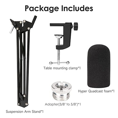 For HyperX Quadcast Boom Arm - Upgraded Mic Stand with Reduce Wind Noises Mic Cover, Adjustable Scissor Mic Arm for Hyperx QuadCast S, 3/8" to 5/8" Adapter Compatible with Most Microphone - color: HyQC Mic Stand