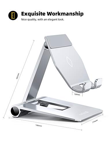 Lamicall Aluminum Metal Adjustable Cell Phone Stand Desk - Heavy Duty Foldable Desktop Phone Holder, for iPhone 17 16 15 14, Plus, Pro, Pro Max, 13 12 Plus, Galaxy S26 25, 4-11'' Sliver