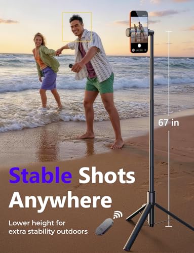 LISEN Tripod for iPhone 17 Pro Max Selfie Stick 67" 0.01s-Open with Remote | Perfect for Travel, Vlog, Live Stream, Video Recording, Photographic Lighting Booms & Stands for iPhone & Android