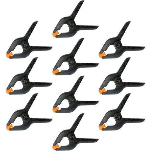 10 Pack 4.5 Inch Plastic Spring Clamps, Black Heavy Duty Clips, Spring Clamps for Balloon Arch, Backdrop Stand, Banner, Woodworking, Photography, Crafts, Garland Clips, Medium Clamp with Soft Tips - size: 4.5in-10P