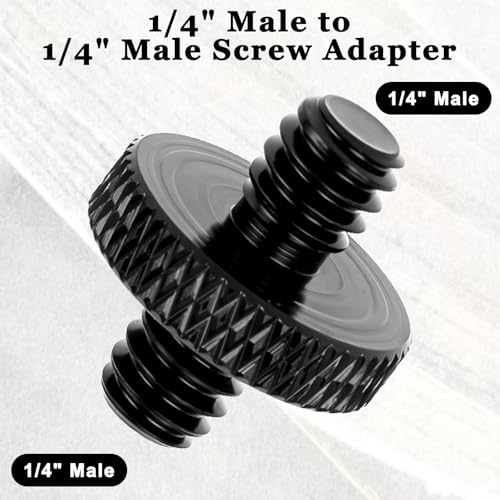 Skrfren 6 Pack 1/4" Male to 1/4" Male Threaded Tripod Screw Adapter, Double Head Standard Mounting Thread Converter, Aluminum Alloy Camera Cage Mount Adapter for Light Stand Shoulder Rig (Black)