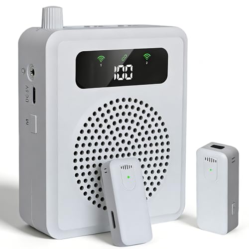 Wireless Voice Amplifier with Lavalier Microphones, Portable Voice Amplifier, Microphone with Speaker, Mini Megaphone with Clip on/Lapel Mic Teacher Microphone for Classroom Speech (White) - color: White
